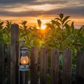 Old-Fashioned Lantern Casts a Warm Light on a Rustic Royalty Free Stock Photo