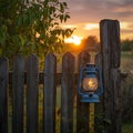 Old-Fashioned Lantern Casts a Warm Light on a Rustic Royalty Free Stock Photo