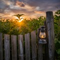 Old-Fashioned Lantern Casts a Warm Light on a Rustic Royalty Free Stock Photo