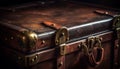 Old fashioned leather suitcase with rusty latch and weathered handle generated by AI Royalty Free Stock Photo