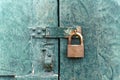 Old Fashioned Lock on Old Wooden Door Royalty Free Stock Photo