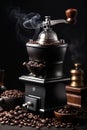 an old-fashioned manual coffee grinder .