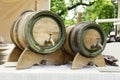 Old-fashioned, medieval wooden barrel