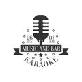 Old-Fashioned Microphone Karaoke Premium Quality Bar Club Monochrome Promotion Retro Sign Vector Design Template