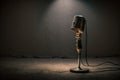 an old fashioned microphone with light shining on it. Generative AI