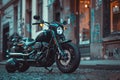 An old-fashioned motorcycle parked on the street Royalty Free Stock Photo