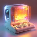 Old-fashioned personal computer in retro 80s style. 3d illustration