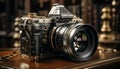 Old fashioned photographer working with antique camera and vintage equipment generated by AI