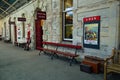 Platform furniture and signage at Kirkby Stephen East station, Cumbria Royalty Free Stock Photo
