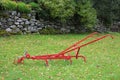 Old fashioned plough, farming equipment on display