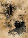 Old-fashioned print aesthetic with sepia halftone design and chaotic black ink stains on textured paper Royalty Free Stock Photo