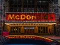 Old fashioned Mcdonald`s neon lights in Manhattan, New York.