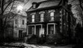 Old fashioned residential building in city district with black and white facade generated by AI