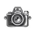 Old-fashioned retro camera black flat icon isolated on white background. Vintage photo camera pictogram