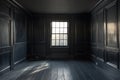 An old-fashioned room featuring retro design elements and classic black walls stands empty, making it perfect as a Royalty Free Stock Photo