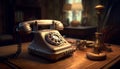 Old fashioned rotary phone on wooden table evokes nostalgia for obsolete communication generated by AI Royalty Free Stock Photo