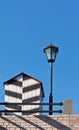 Old-fashioned sentry box and street lamp Royalty Free Stock Photo