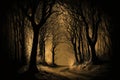 old fashioned sepia image of a dark forest