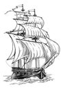 Old Fashioned Ship Vintage Etching Woodcut Style Royalty Free Stock Photo