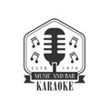 Old-Fashioned Stage Microphone In Frame Karaoke Premium Quality Bar Club Monochrome Promotion Retro Sign Vector Design