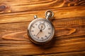 Old- Fashioned Stopwatch Placed on a Rustic Wooden Surface timer time Royalty Free Stock Photo