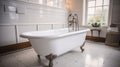 Old fashioned style bathroom with white bathtub. Generative AI