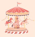 Old-fashioned style carousel, roundabout or merry-go-round with horses. Amusement ride for children`s entertainment Royalty Free Stock Photo