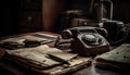 Old fashioned telephone on antique table, a nostalgic communication relic generated by AI
