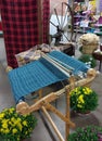 Old Fashioned Textiles Display Featuring a Loom, Vintage Sewing Machine, Antique Spinning Wheel, and Cotton, Pennsylvania, USA