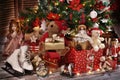 Old-fashioned toys as presents under Christmas tree Royalty Free Stock Photo