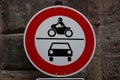 Old fashioned Traffic sign No motor vehicles cars and motorbikes, in Germany Royalty Free Stock Photo