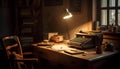 Old fashioned typewriter on antique desk in rustic home office generated by AI Royalty Free Stock Photo