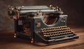 An old fashioned typewriter with a black and gold keyboard Royalty Free Stock Photo