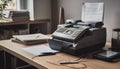 Old fashioned typewriter on desk in modern office generated by AI Royalty Free Stock Photo