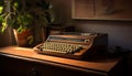 Old fashioned typewriter on rustic wooden desk evokes nostalgia generated by AI Royalty Free Stock Photo