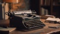 Old fashioned typewriter on rustic wooden desk sparks nostalgia and creativity generated by AI Royalty Free Stock Photo