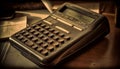 Old fashioned typewriter on wooden desk, nostalgic technology generated by AI Royalty Free Stock Photo