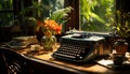 Old fashioned typewriter on wooden table, a nostalgic antique still life generated by AI Royalty Free Stock Photo