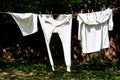 Old-fashioned underwear on a clothesline