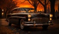 Old fashioned vintage car with chrome bumper shines in the sunset generated by AI Royalty Free Stock Photo