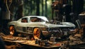 An old fashioned vintage car in a shiny chrome workshop generated by AI Royalty Free Stock Photo