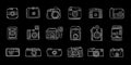 Old fashioned vintage photocamera. Retro and new collection for your design. Icons set. Outline style. Vector