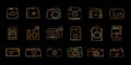 Old fashioned vintage photocamera. Retro and new collection for your design. Icons set. Outline style. Vector