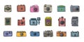 Old fashioned vintage photocamera. Retro and new collection for your design. Icons set. Vector illustration