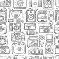 Old fashioned vintage photocamera. Retro and new collection for your design. Seamless pattern background. Vector