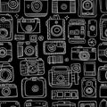 Old fashioned vintage photocamera. Retro and new collection for your design. Seamless pattern background. Vector