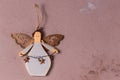 Retro Christmas tree ornaments. Wooden angel ornament