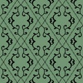 Old-fashioned wallpaper with black seamless foliate pattern on pastel green background