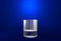 3D illustration of old fashioned whiskey glass on blue vivid background - drinking glass render