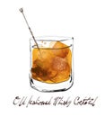 Old fashioned whisky cocktail in watercolor style Royalty Free Stock Photo